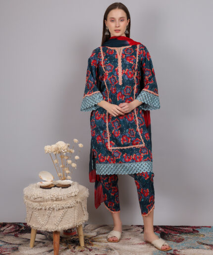 Red Printed Pakistani Suit - Elegant Traditional Outfit