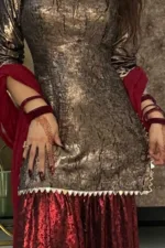 Shimmering Bronze and Red Sharara Outfit